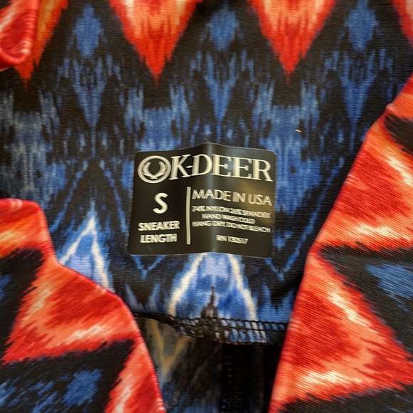 NWT K-DEER Orange/Blue/Black Sedona Leggings, 7/8 Sneaker Length, Size Small - Picture 3 of 5